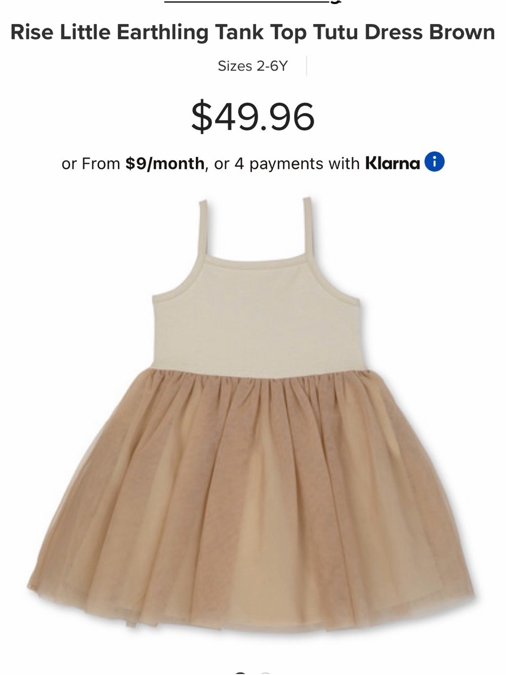 Rise Little Earthling Tank Top Tutu Dress Brown 4T